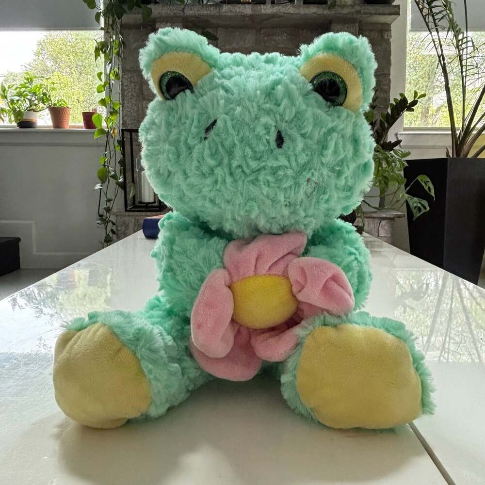 Hugfun Green Frog 12 Inch Holding Pink Flower Plush Stuffed Animal